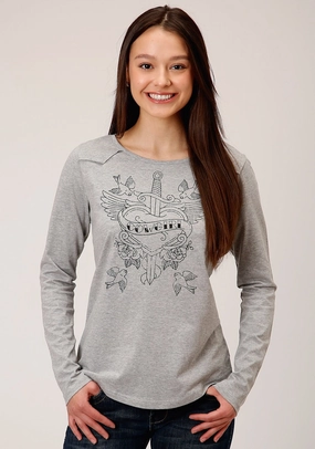 Urban Ready Roper Womens Grey Poly/Rayon Cowgirl Crest L/S T-Shirt Roper Womens Grey Poly/Rayon Cowgirl Crest L/S T-Shirt City Approved