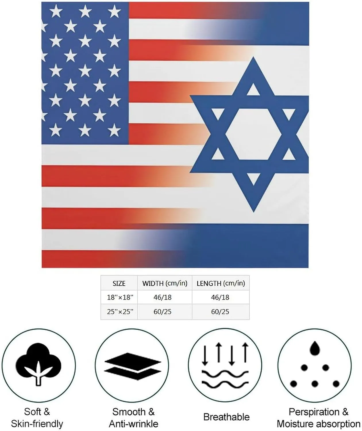 USA-Israel Flag Square Head Scarves Cute Funny Hair Scarf Kerchief Neckerchief Headband Neck Wraps