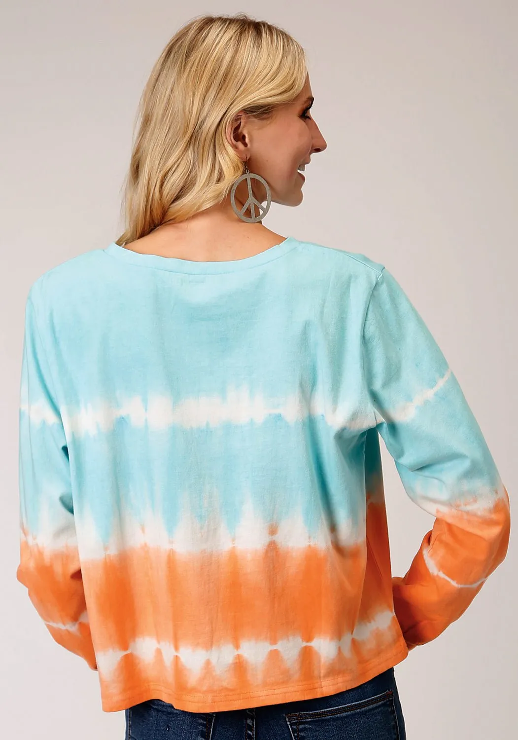 Easy Option Roper Womens Orange/Blue 100% Cotton Tie-Die L/S T-Shirt