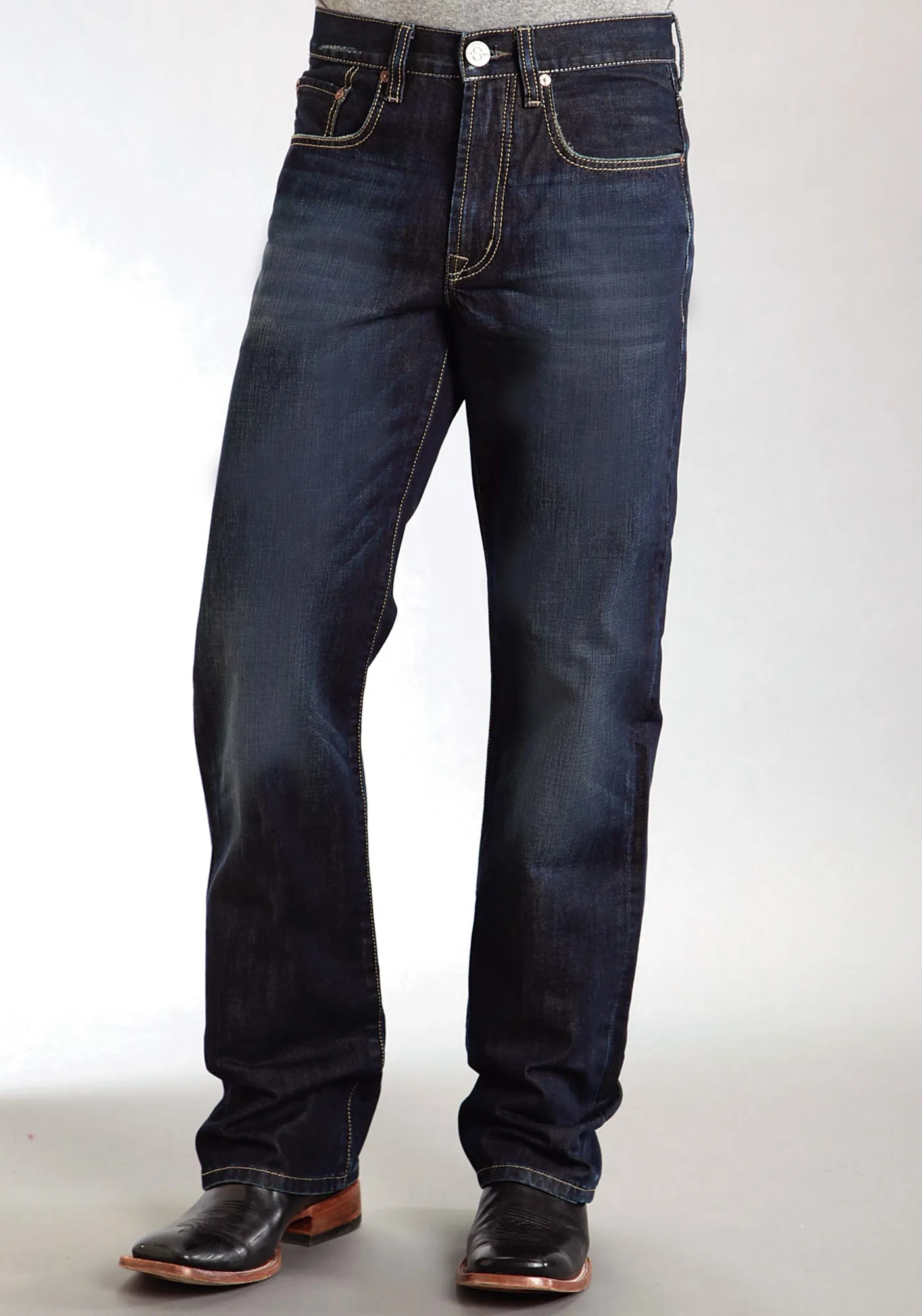 Stetson Mens Blue 100% Cotton Dark Rinse Jeans Flexible Waistband Day To Night