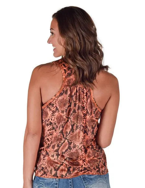 Stylish Element Geometric Shape Cowgirl Tuff Womens Lightweight Snake Orange Polyester S/L Tank Top