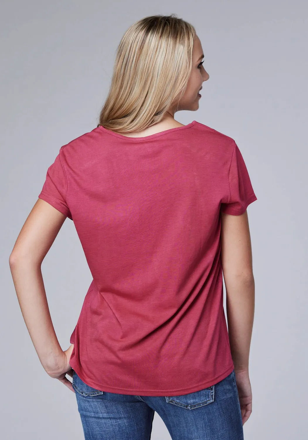 Relaxed Comfort Functional Pocket Roper Womens What In Carnation Plum Poly/Rayon S/S T-Shirt