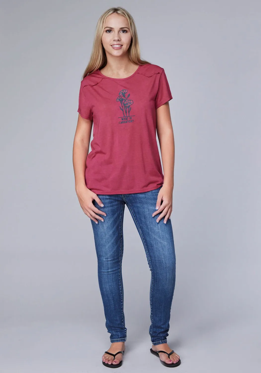 Roper Womens What In Carnation Plum Poly/Rayon S/S T-Shirt Autumn Look Lightweight Comfort