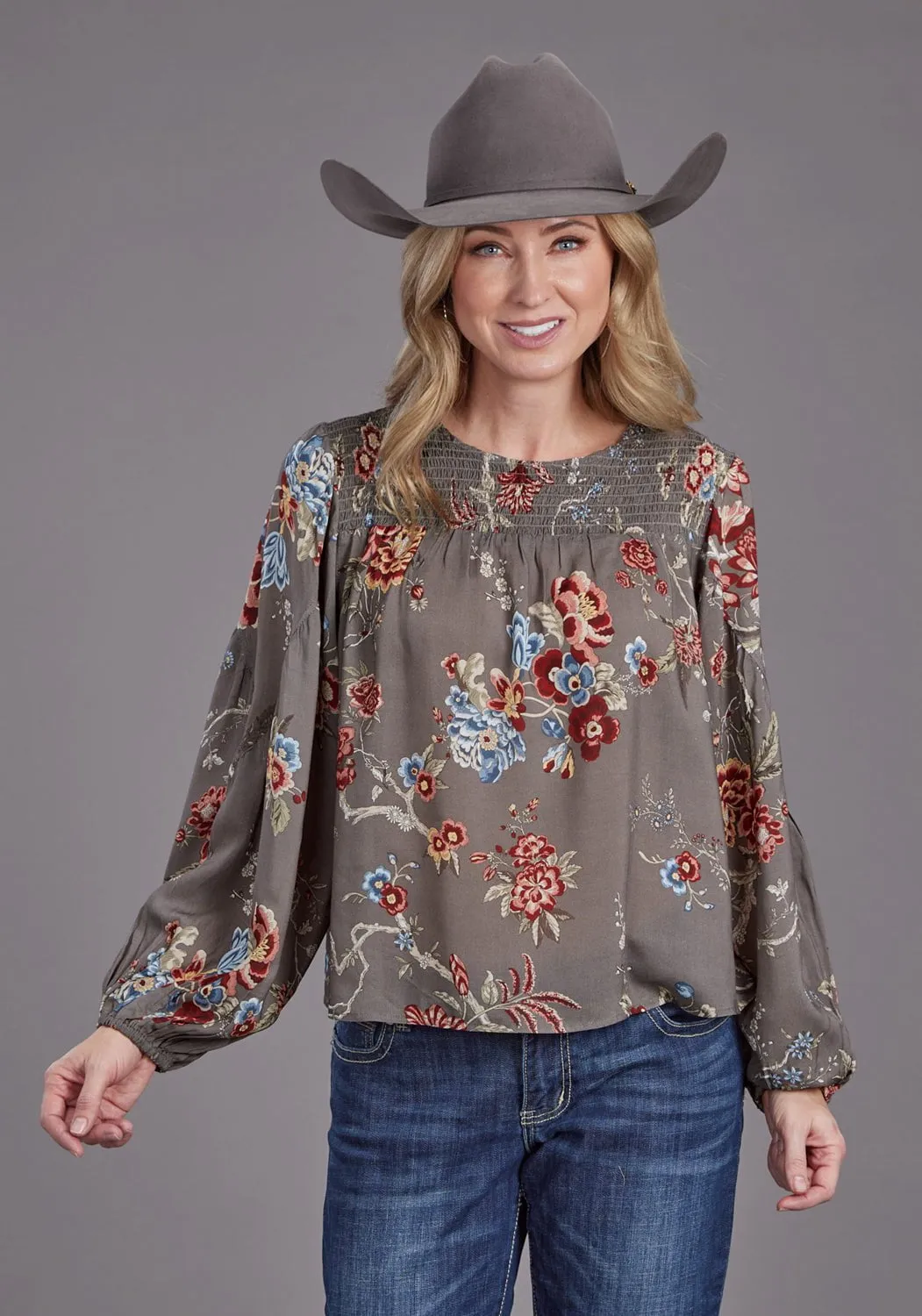 Stetson Womens Vintage Tapestry Grey 100% Rayon L/S Tunic Multipurpose Utility Anti Static Lining