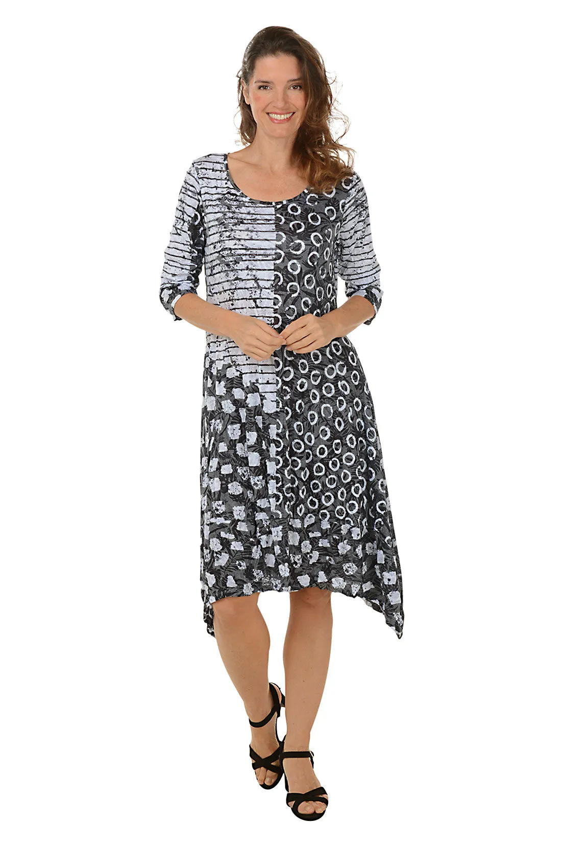 Striped Loops Shark Bite Crinkle Dress Street Casual All-season garment