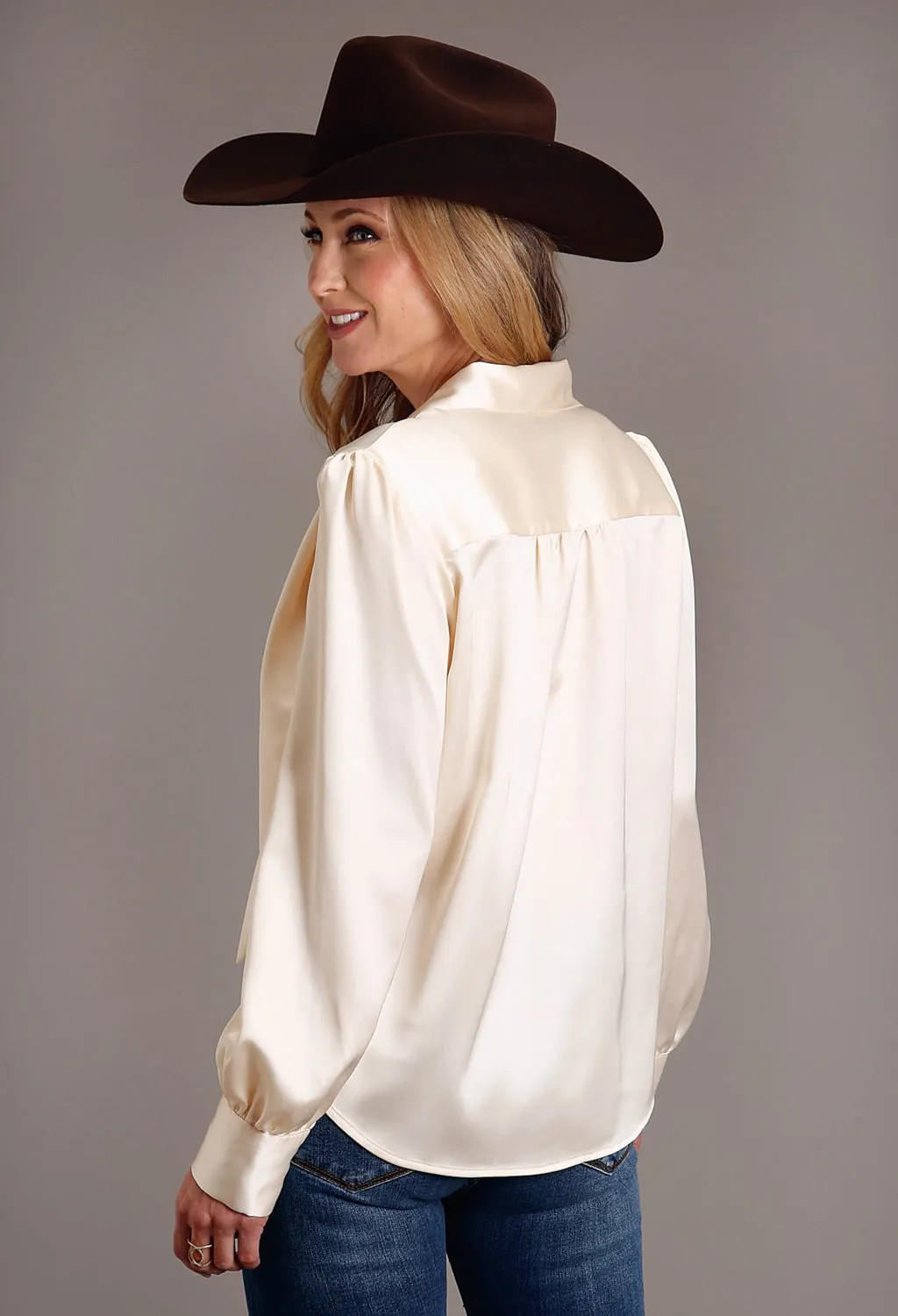 Sustainable Manufacturing Process Chill Fit Stetson Womens Satin Button Champagne Poly/Rayon L/S Blouse