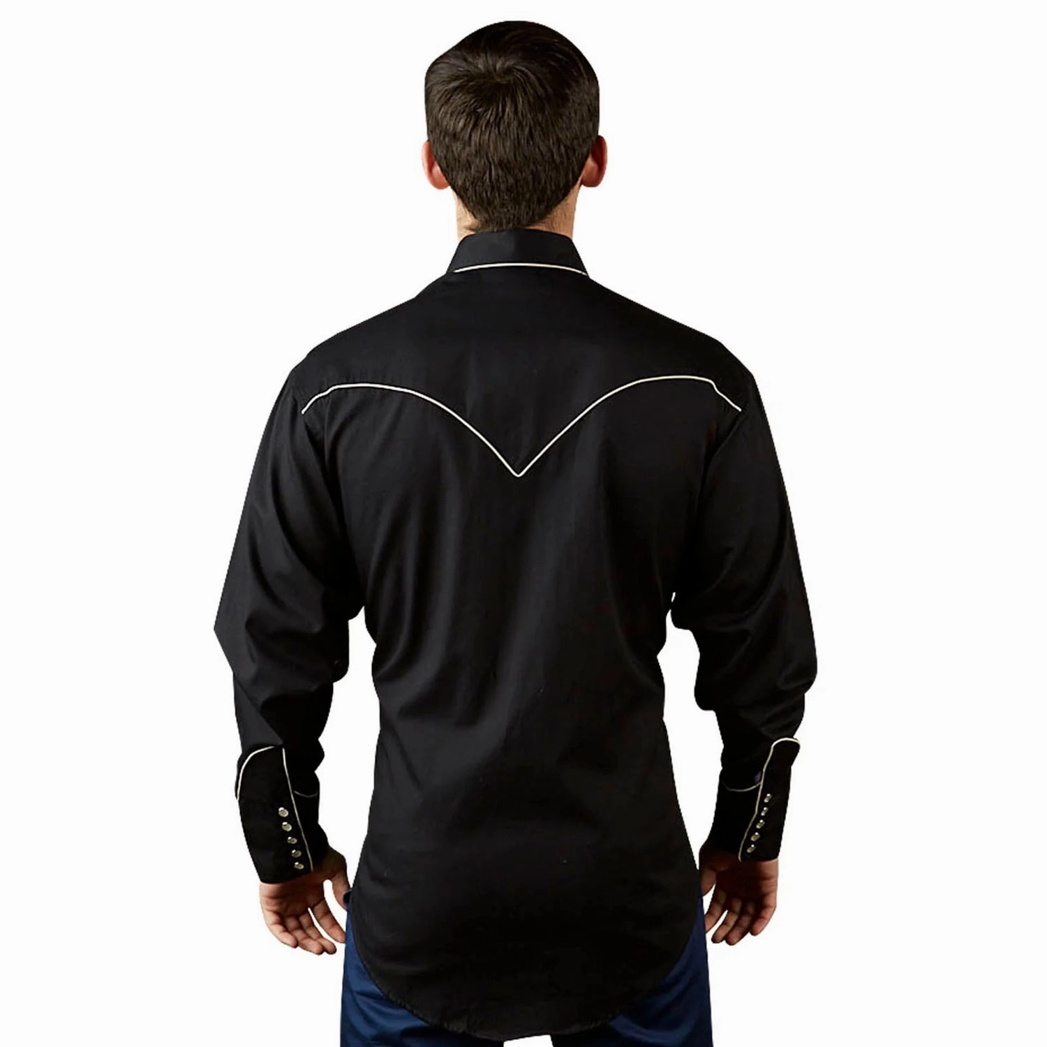 Rockmount Mens Signature Solid Black 100% Cotton L/S Shirt Fall Foliage Simple Layer
