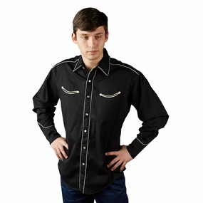 Rockmount Mens Signature Solid Black 100% Cotton L/S Shirt EasyCare Fabric