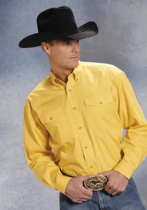 Value Pack Roper Mens Yellow 100% Cotton L/S Button Down Solid Poplin Western Shirt Fashion Essential Spring Trend Roper Mens Yellow 100% Cotton L/S Button Down Solid Poplin Western Shirt