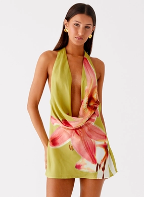 Varindra Cowl Mini Dress - Jungle Floral Smart Waistband Non-Pilling Office Casual Varindra Cowl Mini Dress - Jungle Floral