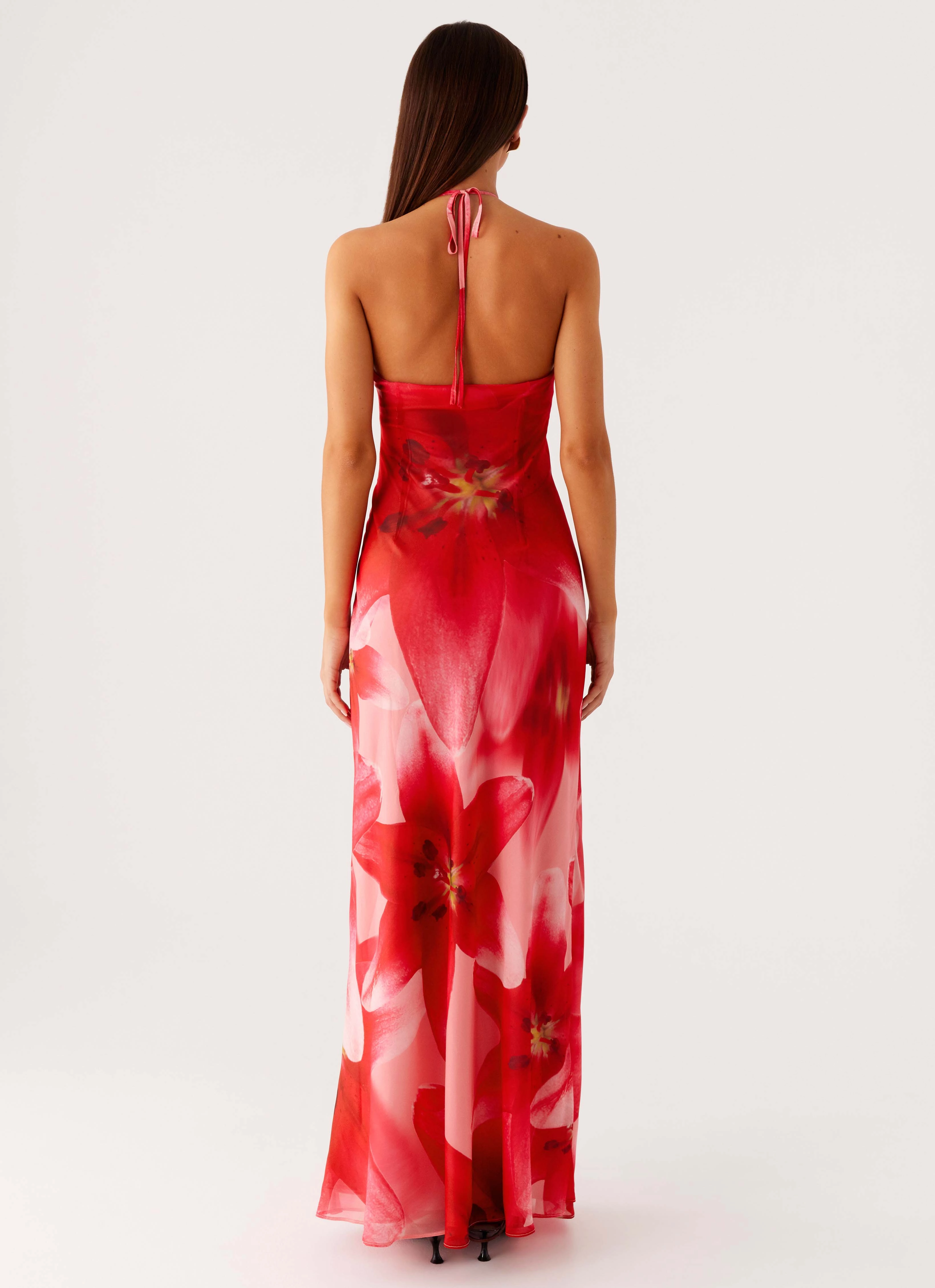 Vatiana Chiffon Maxi Dress - Peach Watermelon Flower Edgy vibes Refined Style