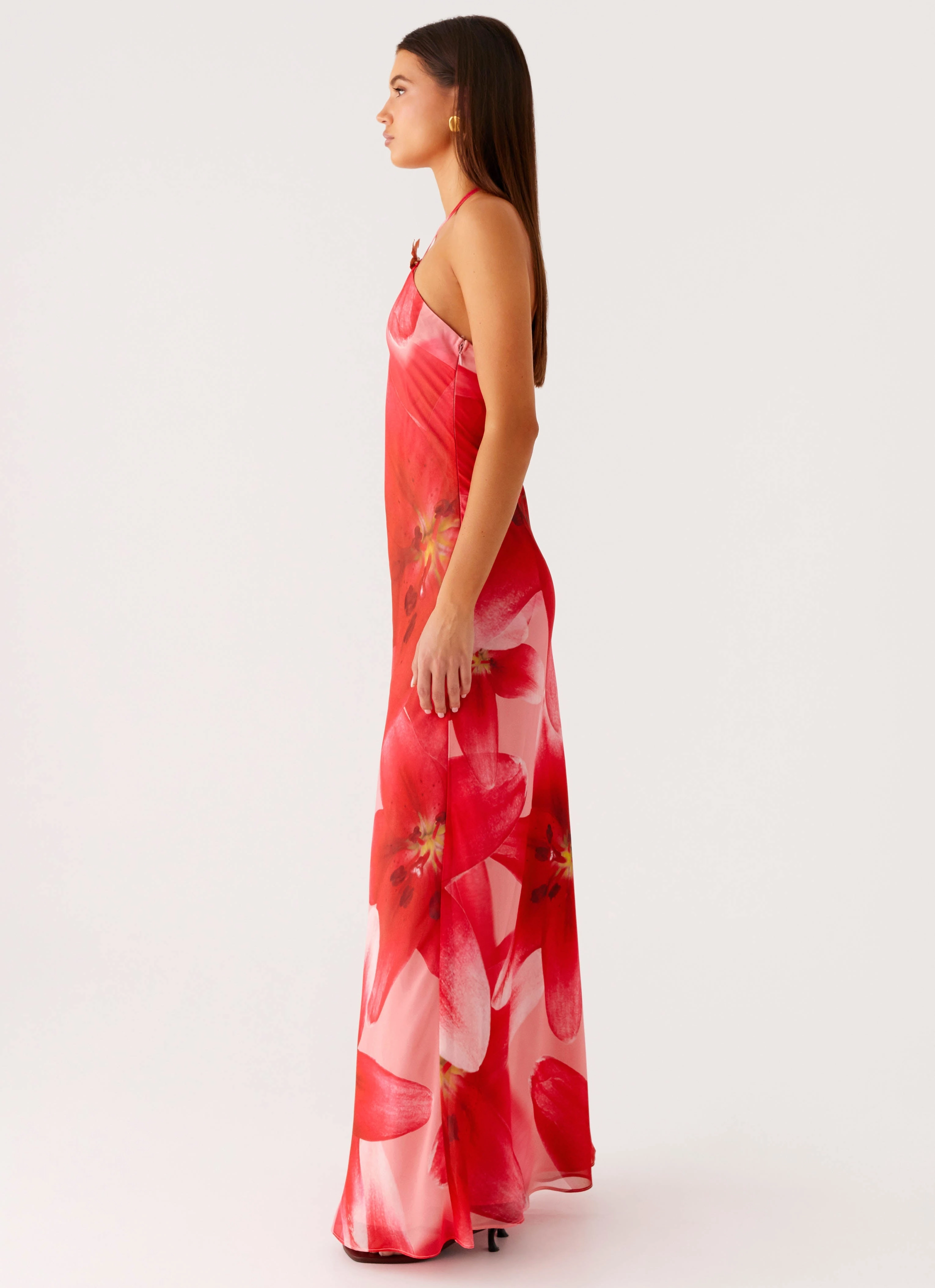 Neutral Feel Vatiana Chiffon Maxi Dress - Peach Watermelon Flower