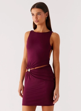 Velvet Wine Mini Dress - Boysenberry Relaxed Fit Fresh Outfit Velvet Wine Mini Dress - Boysenberry