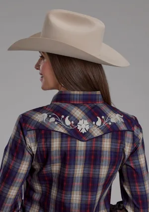 Ventilated Back Roper Womens 2103 Plaid Floral Navy/Red Cotton Blend L/S Shirt Modern Fit Roper Womens 2103 Plaid Floral Navy/Red Cotton Blend L/S Shirt