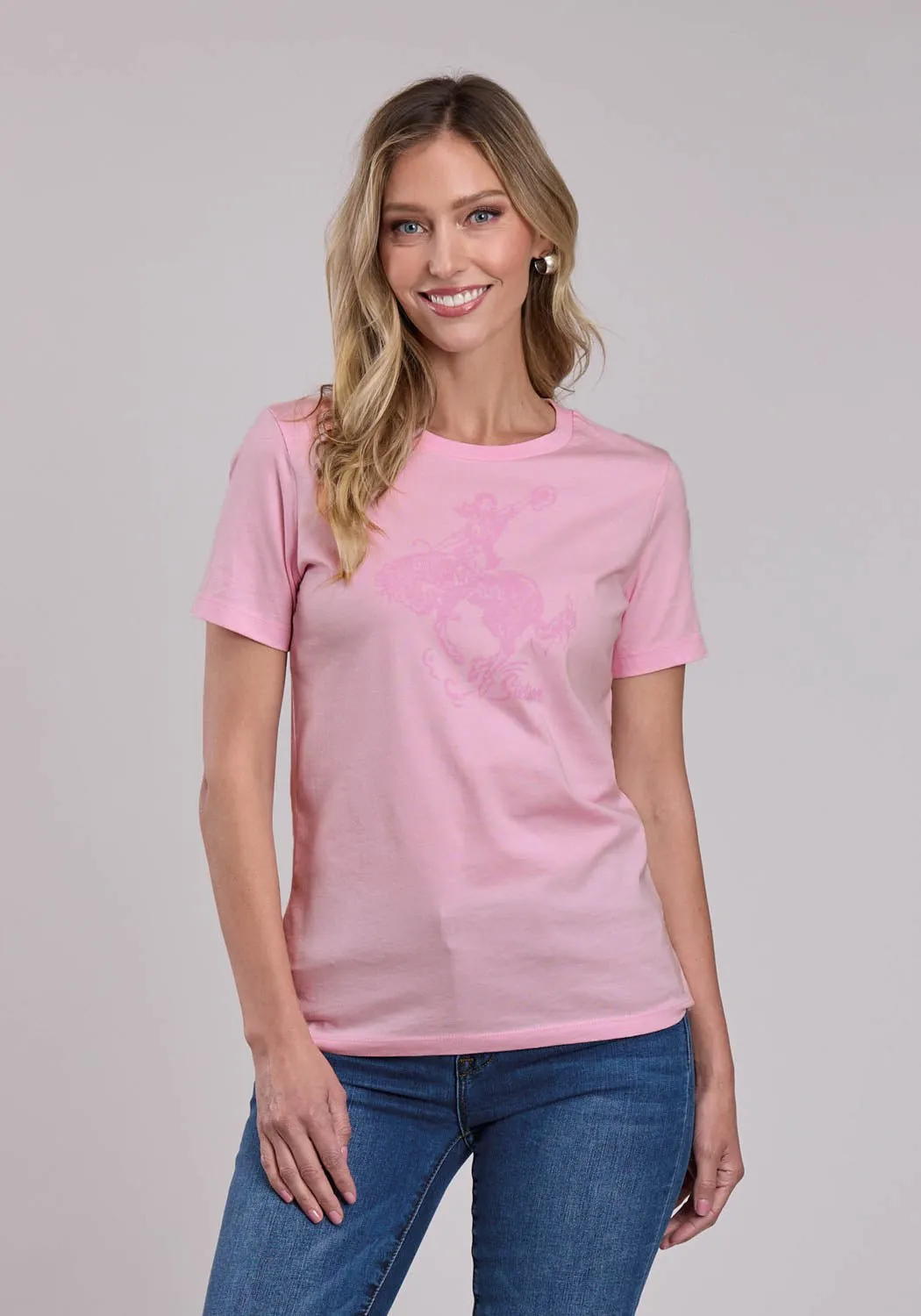 Comfortable Design Look Stetson Womens Lady Bronc Rider Pink 100% Cotton S/S T-Shirt
