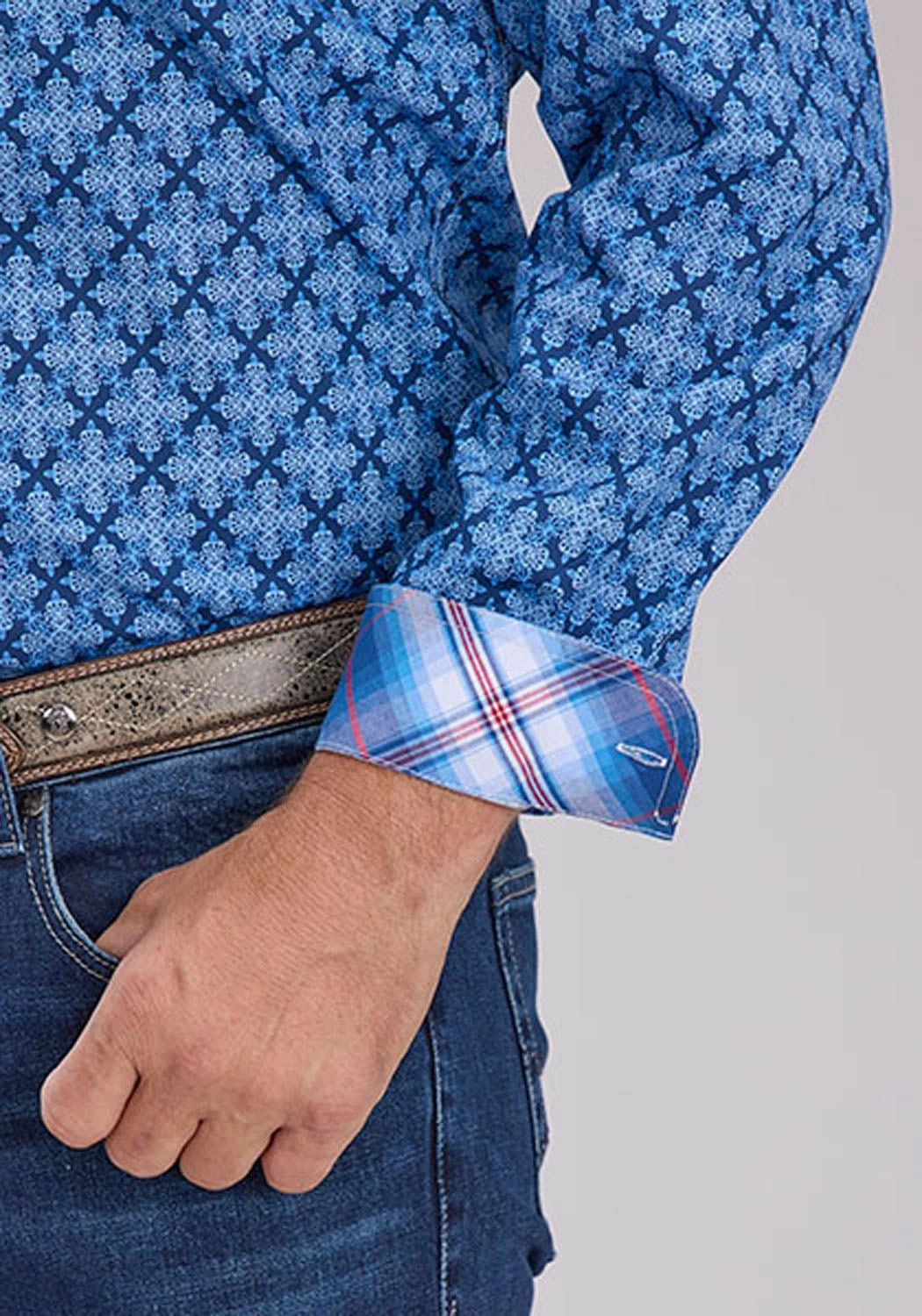 Timeless Classic Luxurious Feel Roper Mens 2497 Ribbon Medallion Blue 100% Cotton 1 Pkt L/S Shirt