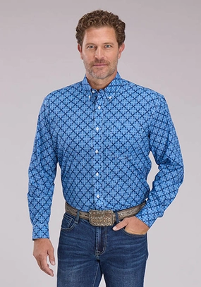 Ventilated Back Roper Mens 2497 Ribbon Medallion Blue 100% Cotton 1 Pkt L/S Shirt Perfect Wear Roper Mens 2497 Ribbon Medallion Blue 100% Cotton 1 Pkt L/S Shirt