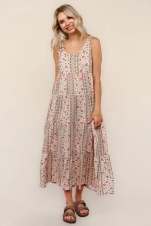 Veronica Tiered Midi Bohemian Ethnic Print Knit Dress S-2XL All-Occasion Wear Sleek Cut Olive Fresh Veronica Tiered Midi Bohemian Ethnic Print Knit Dress S-2XL