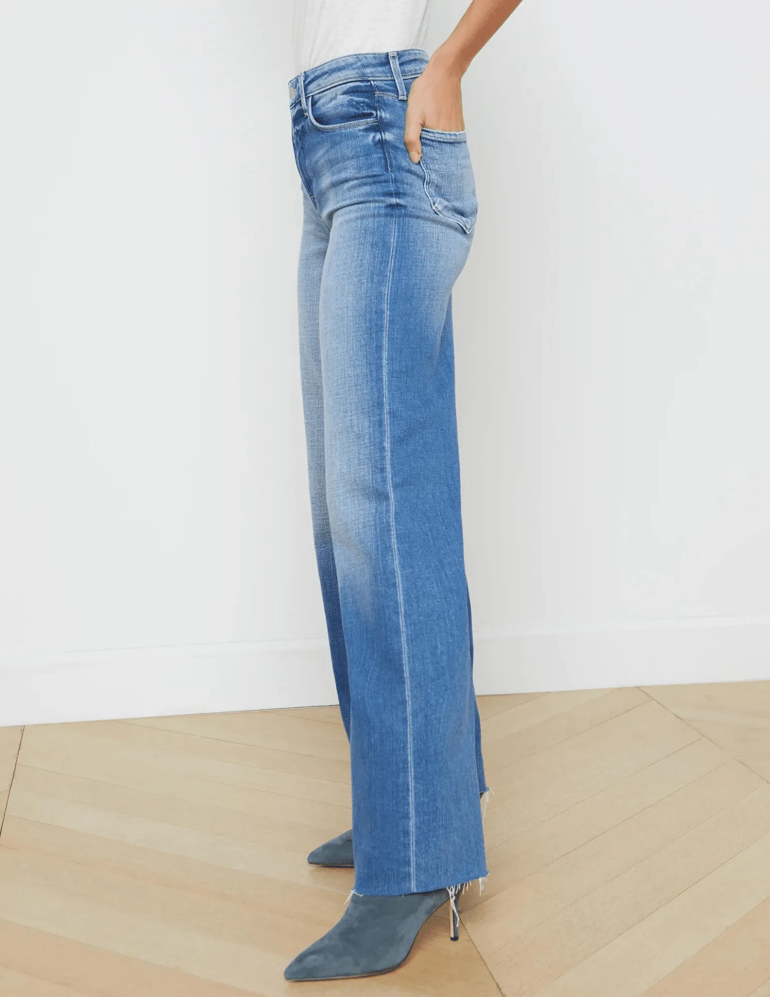 Distressed Detailing L??AGENCE Scottie High Rise Wide Leg Jeans In Hayward