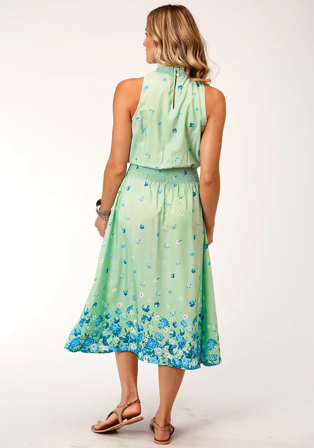 Sunny Vibes Casual Winter Warmth Student Outfit Textured Roper Womens Floral Border Print Green Polyester S/L Dress