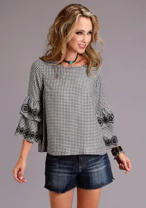 Versatile Comfort Stetson Womens Black/White Rayon/Nylon Gingham S/S Blouse Stetson Womens Black/White Rayon/Nylon Gingham S/S Blouse Versatile Layer Geometric Pattern