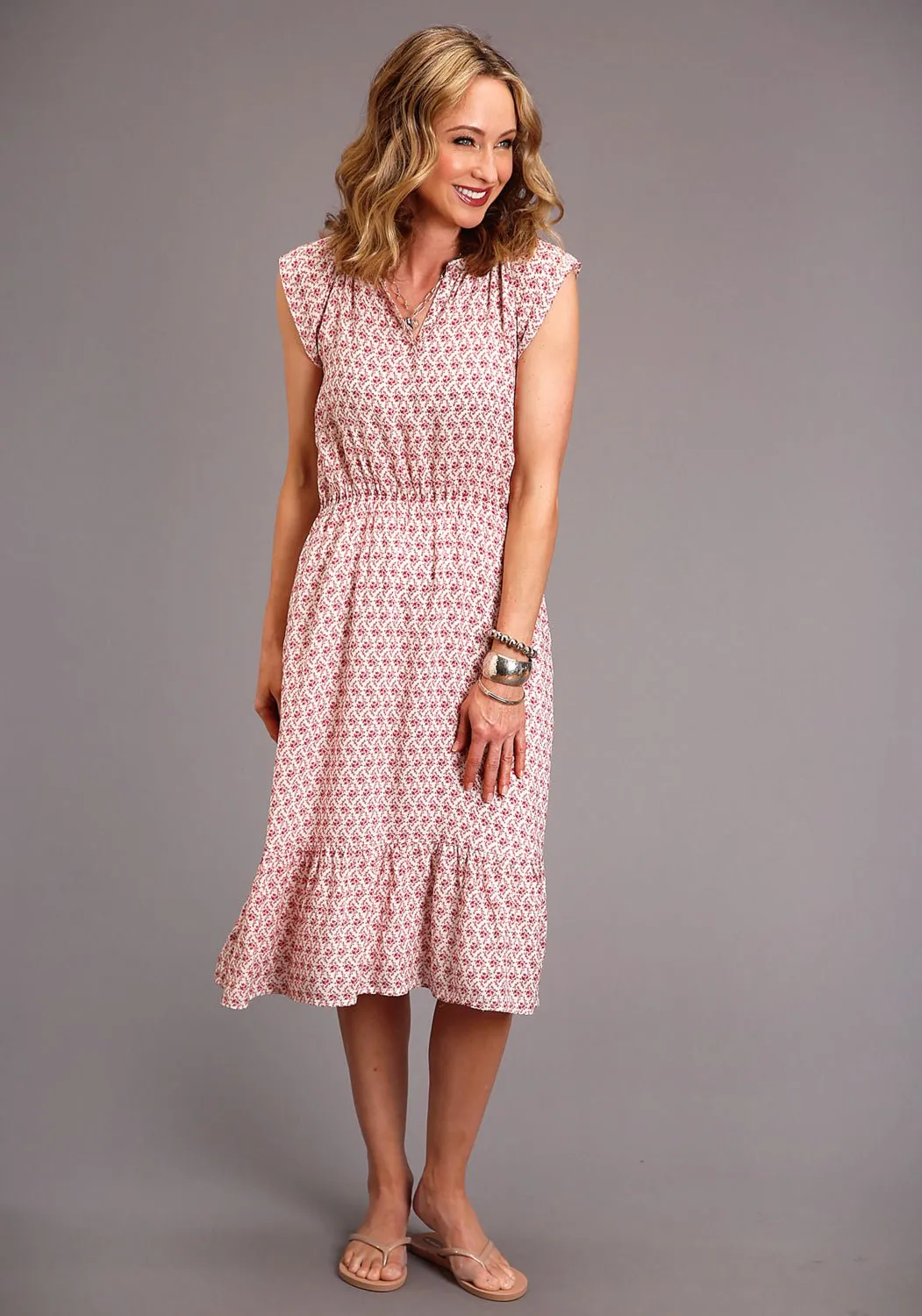 Relaxed Style Stetson Womens Red Rayon/Nylon Cottage Floral S/S Dress
