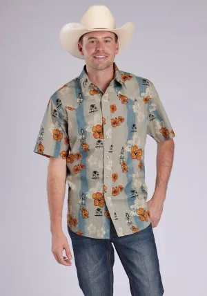 Versatile Comfort Tin Haul Mens Vintage Tropical Blue/Grey 100% Cotton S/S Shirt Tin Haul Mens Vintage Tropical Blue/Grey 100% Cotton S/S Shirt Essential Wardrobe Street Chic
