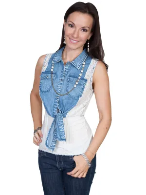 Versatile Design Scully Womens Blue 100% Cotton Lace Tie Vest Night Out Rainy Day Modern Traveler Gear Sunny Vibes Scully Womens Blue 100% Cotton Lace Tie Vest