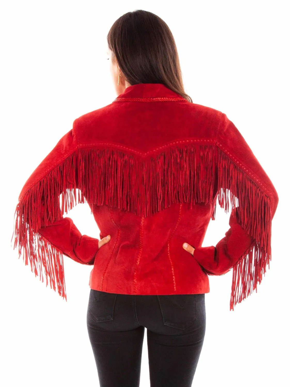 Scully Womens Cowgirl Fringe Red Leather Leather Jacket All Time Fit