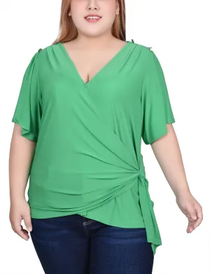 Versatile Garb Plus Size Short Sleeve Wrap Top Plus Size Short Sleeve Wrap Top Satin-Finish Sculpted Fit