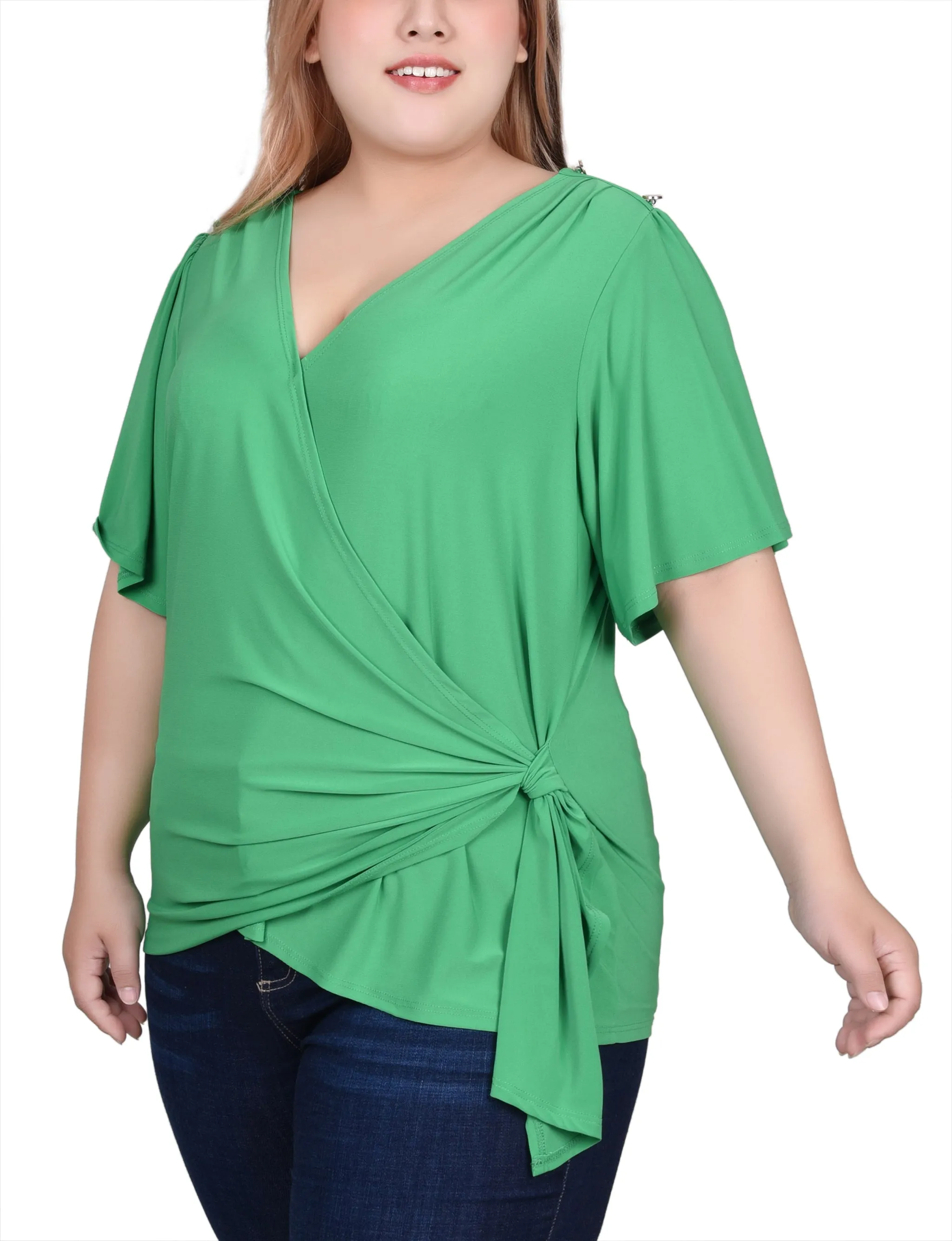 Timeless Edge Plus Size Short Sleeve Wrap Top