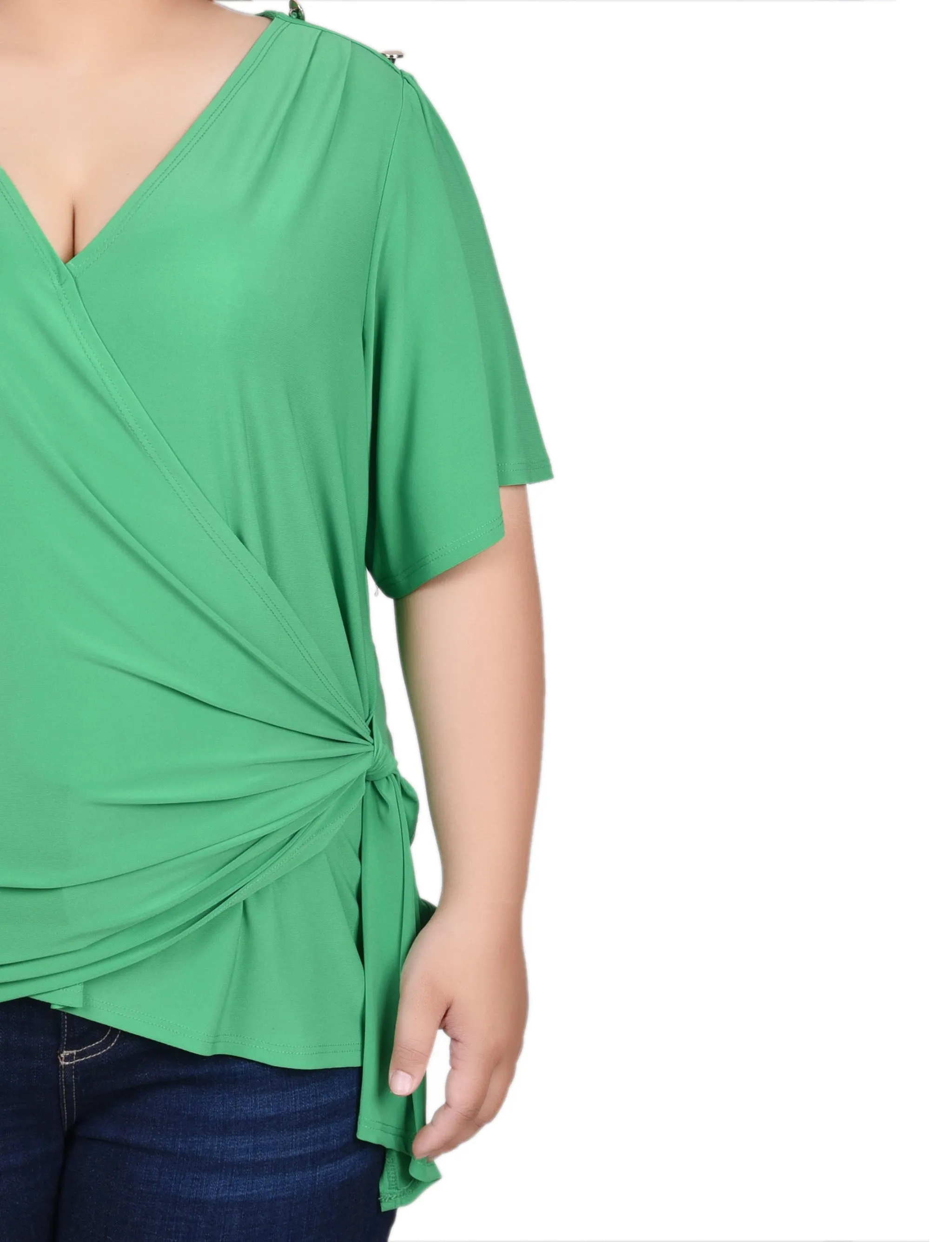 Pure Elegance Office Casual Plus Size Short Sleeve Wrap Top