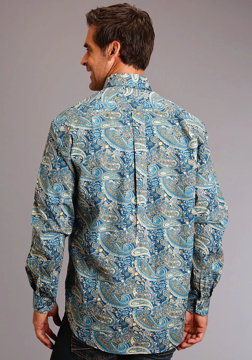 Yoke Design Stetson Mens Blue 100% Cotton Fall Paisley BD L/S 1 Pkt Shirt