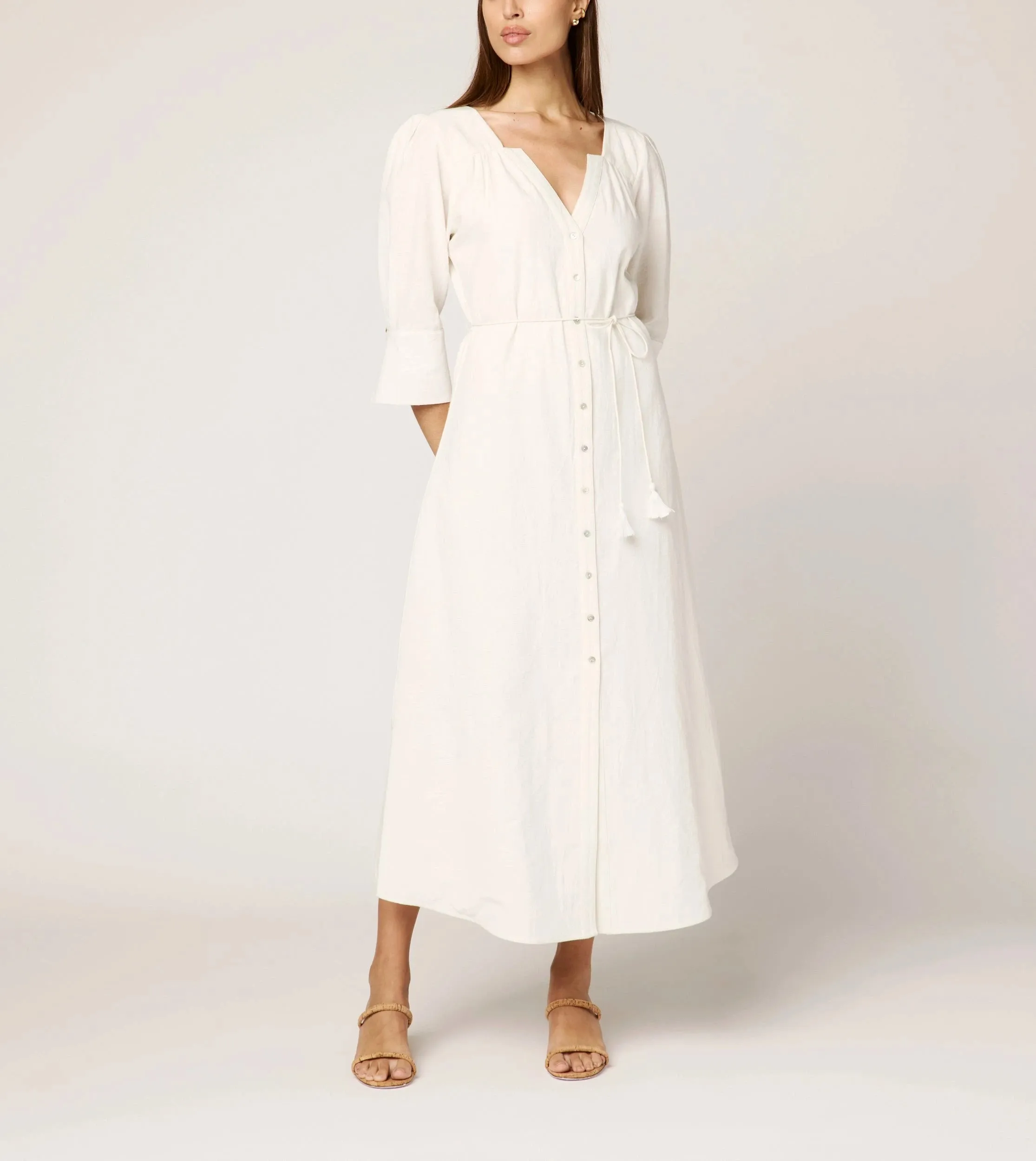 Lace-Trim Paria Midi Dress | Ivory