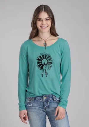 Versatile Style Roper Womens What Goes Around Turquoise Poly/Rayon L/S T-Shirt Roper Womens What Goes Around Turquoise Poly/Rayon L/S T-Shirt Minimalist Style Chill Outfit Chill Friendly