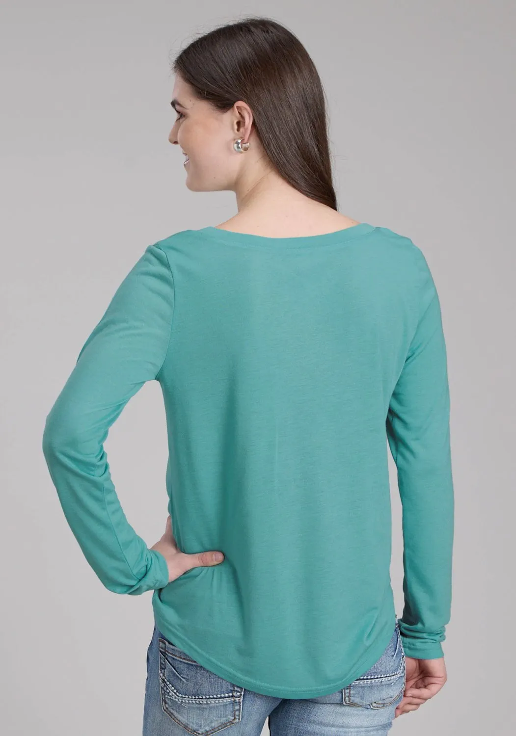 Fit Essential Roper Womens What Goes Around Turquoise Poly/Rayon L/S T-Shirt