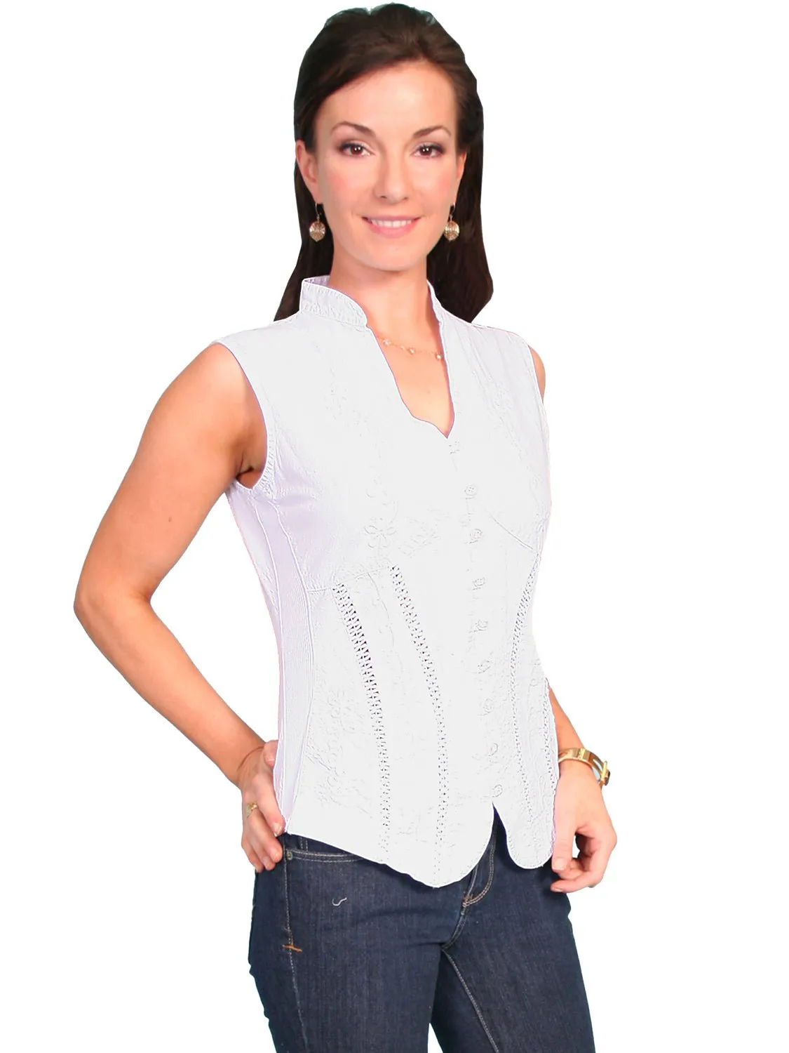 Classic Appeal Street Style Scully Cantina Womens White 100% Cotton Sleeveless Soutache Blouse