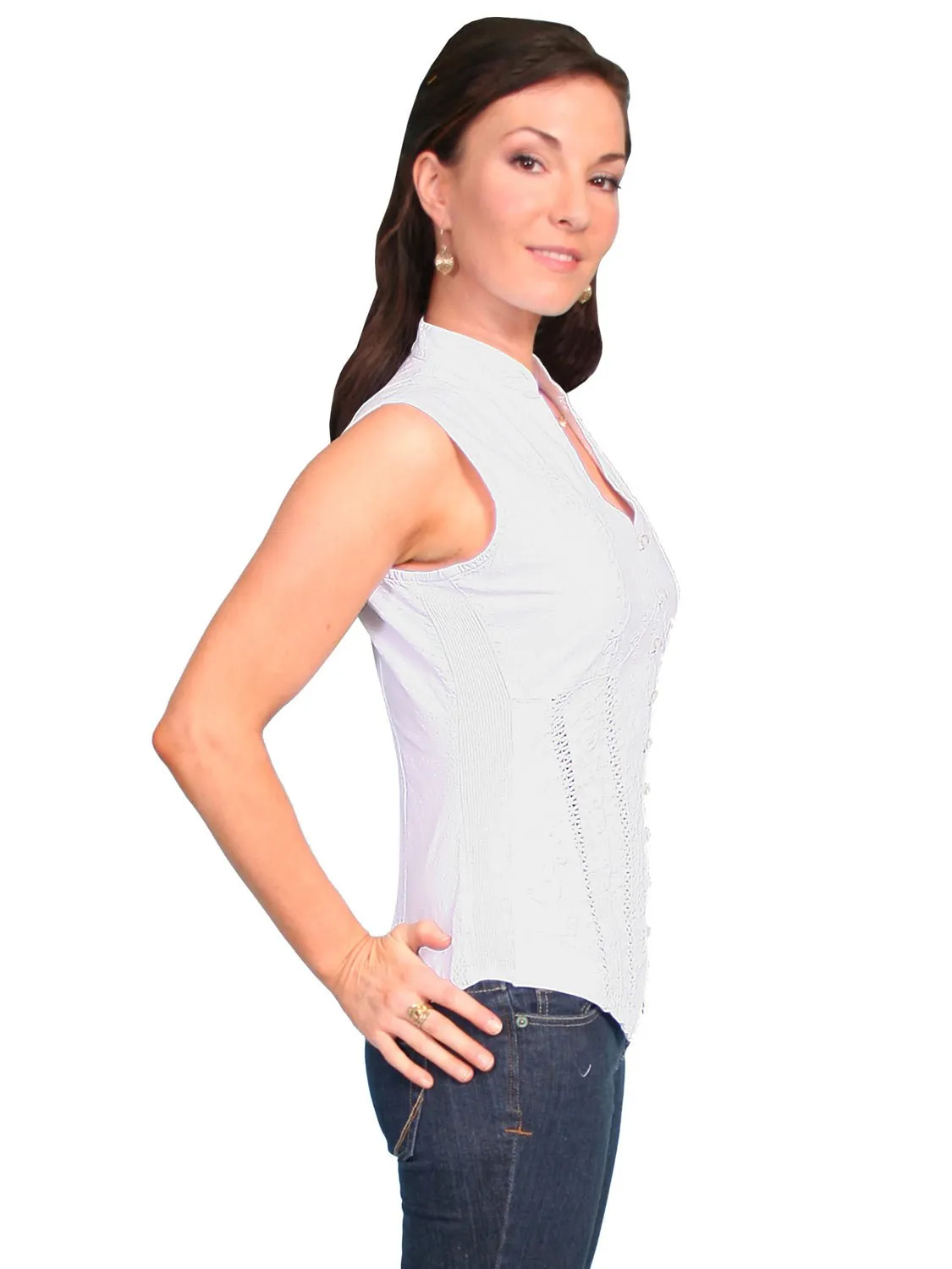 Scully Cantina Womens White 100% Cotton Sleeveless Soutache Blouse Urban Style Sustainable Material