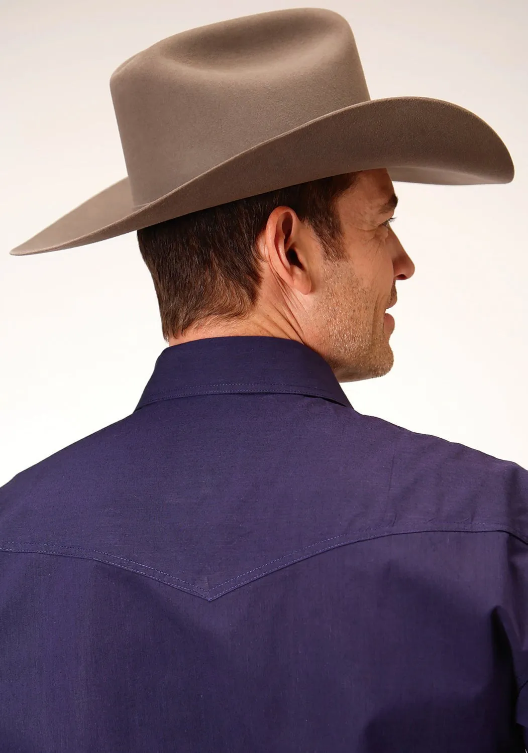 Roper Mens Solid Purple 100% Cotton Black Fill L/S Shirt adult clothing Soft Touch Fabric
