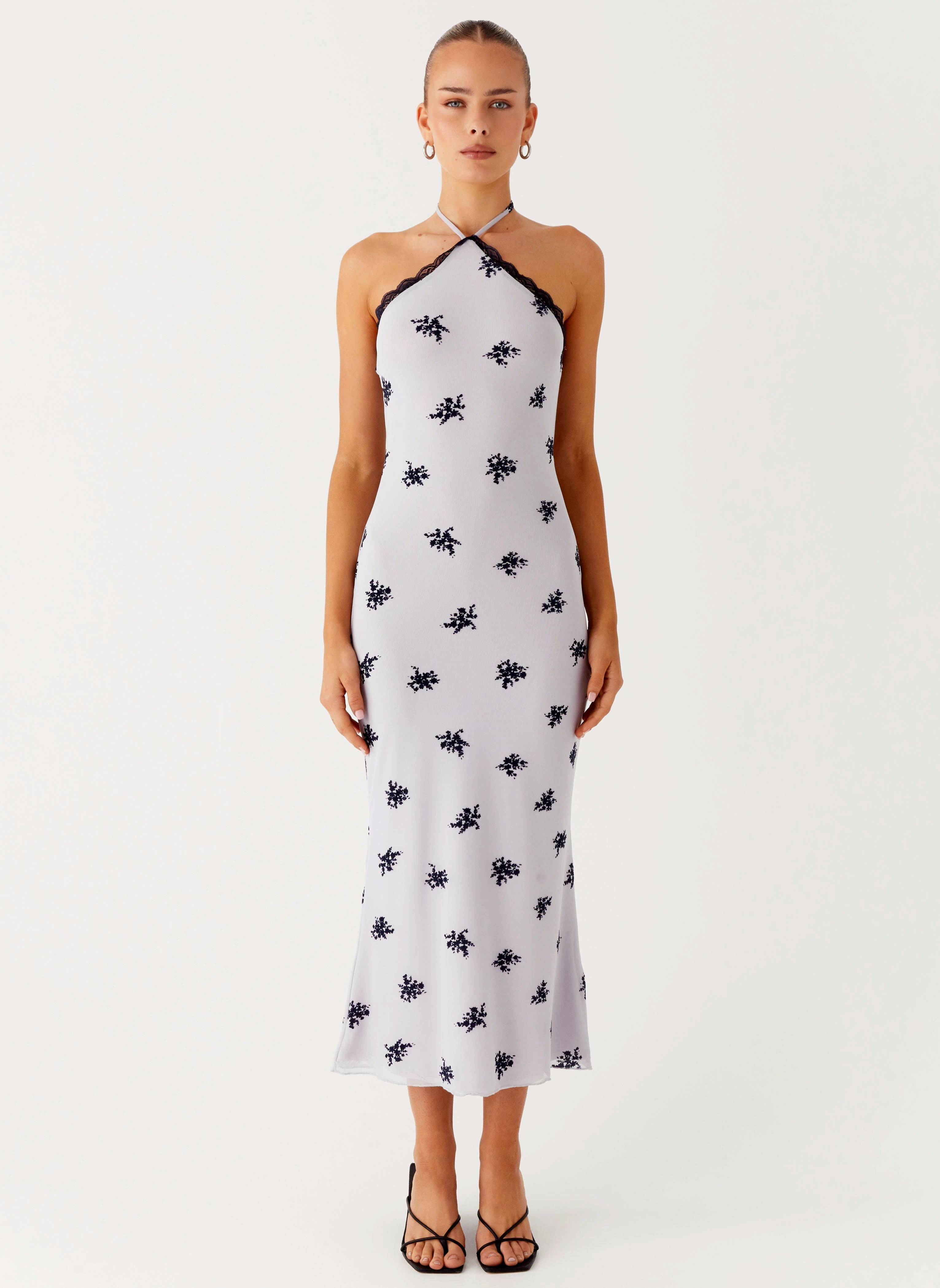 Nestel Flock Halter Midi Dress - Lilac Chic Layering Silky Mood