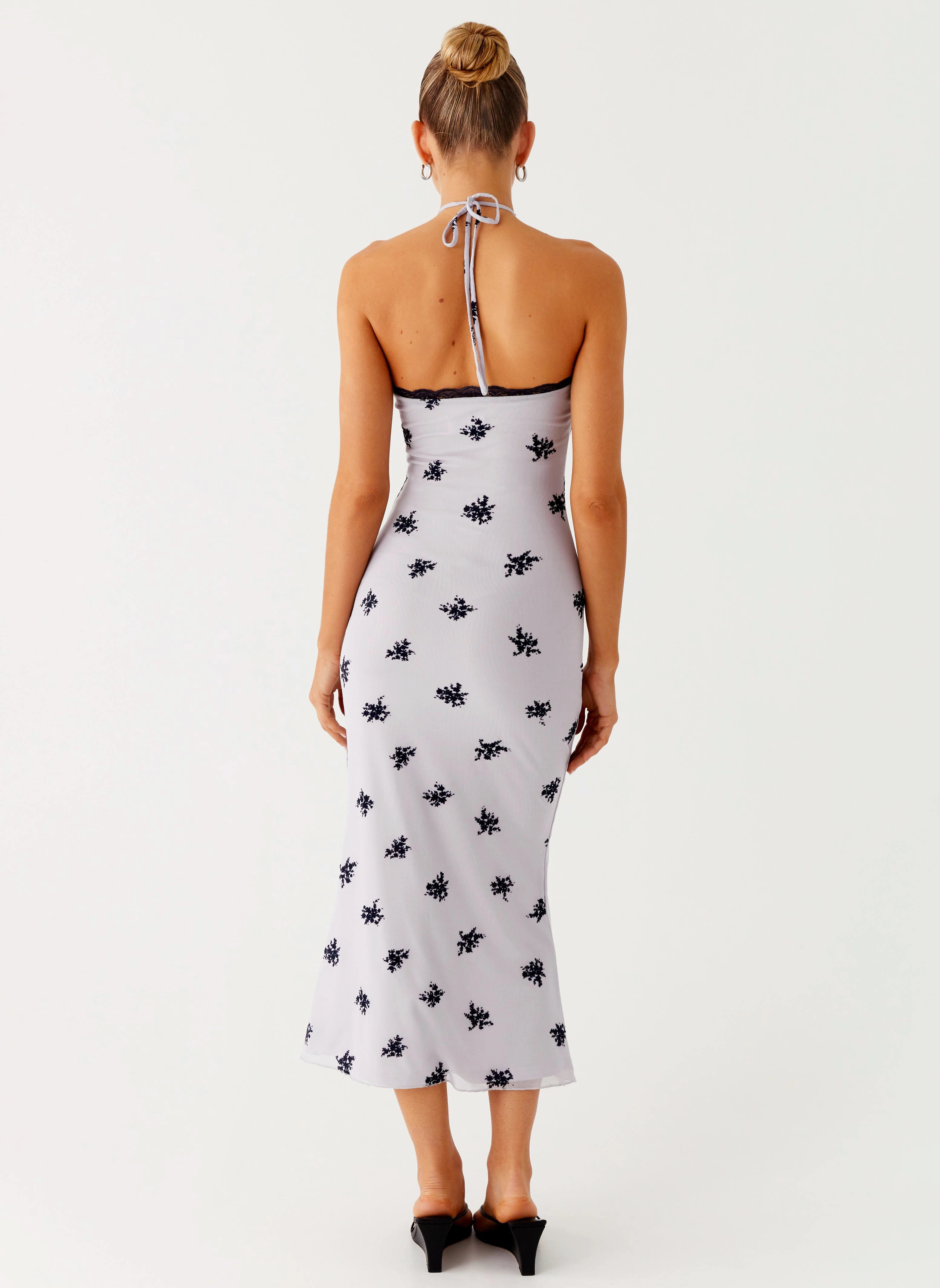Nestel Flock Halter Midi Dress - Lilac Feminine Style