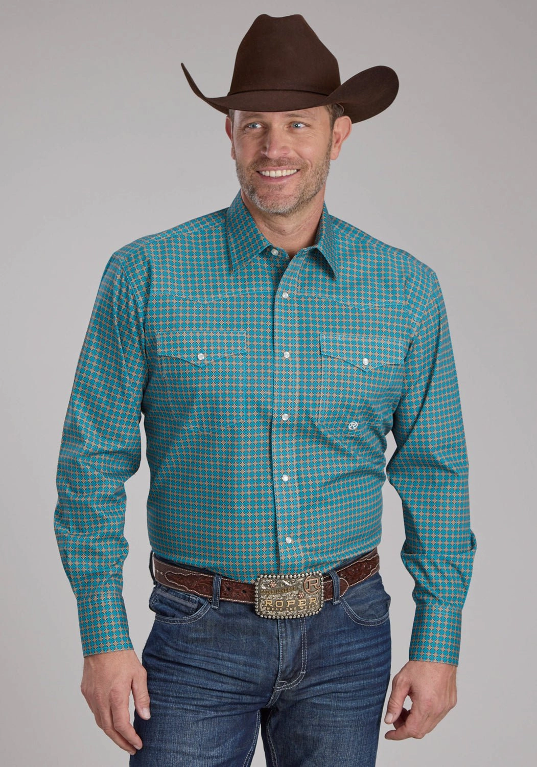 Unstructured Shoulder Roper Mens 2244 Castile Foulard Turquoise 100% Cotton L/S Shirt