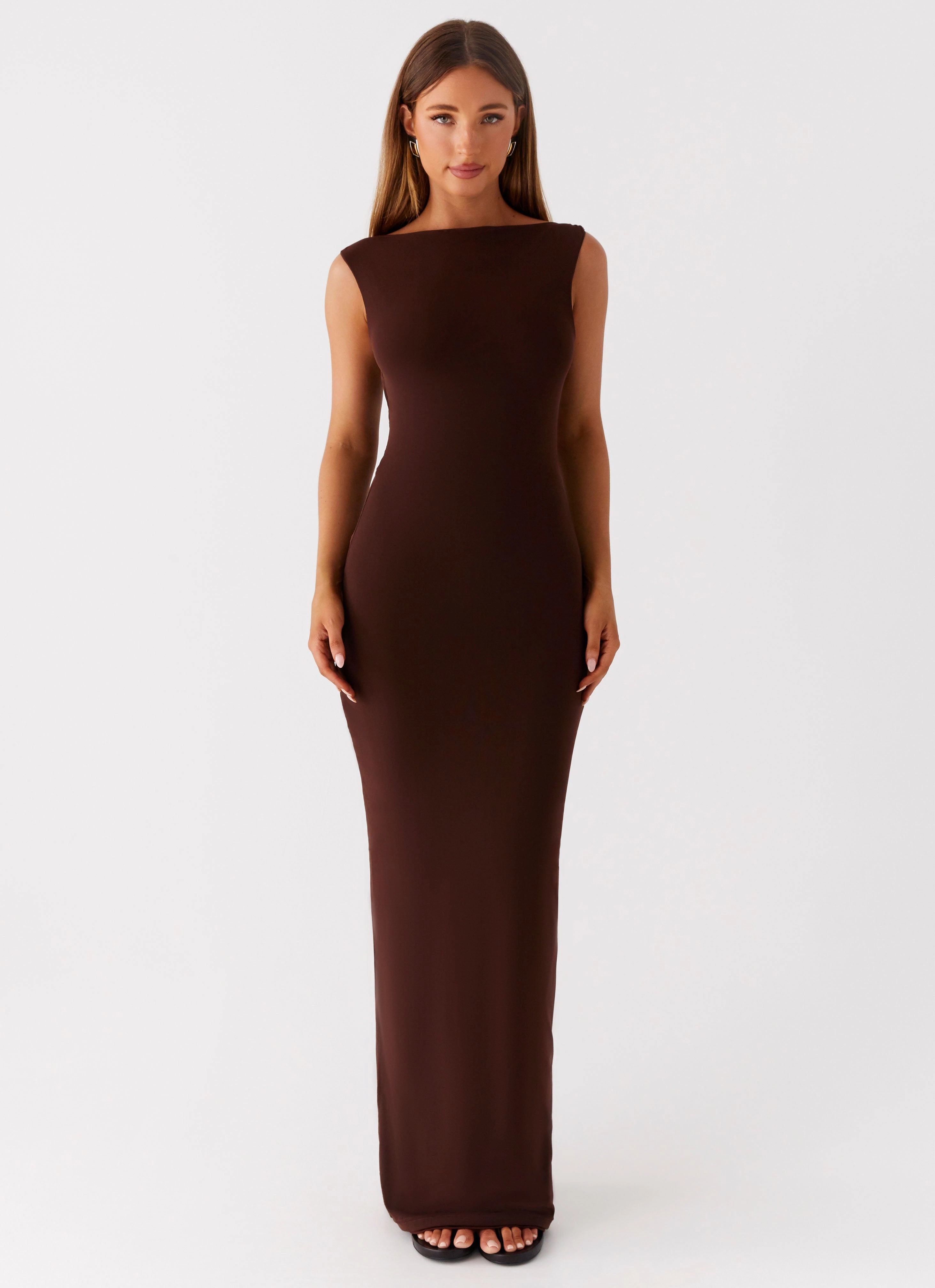 Drape Wave Earthbound Muse Maxi Dress - Chocolate