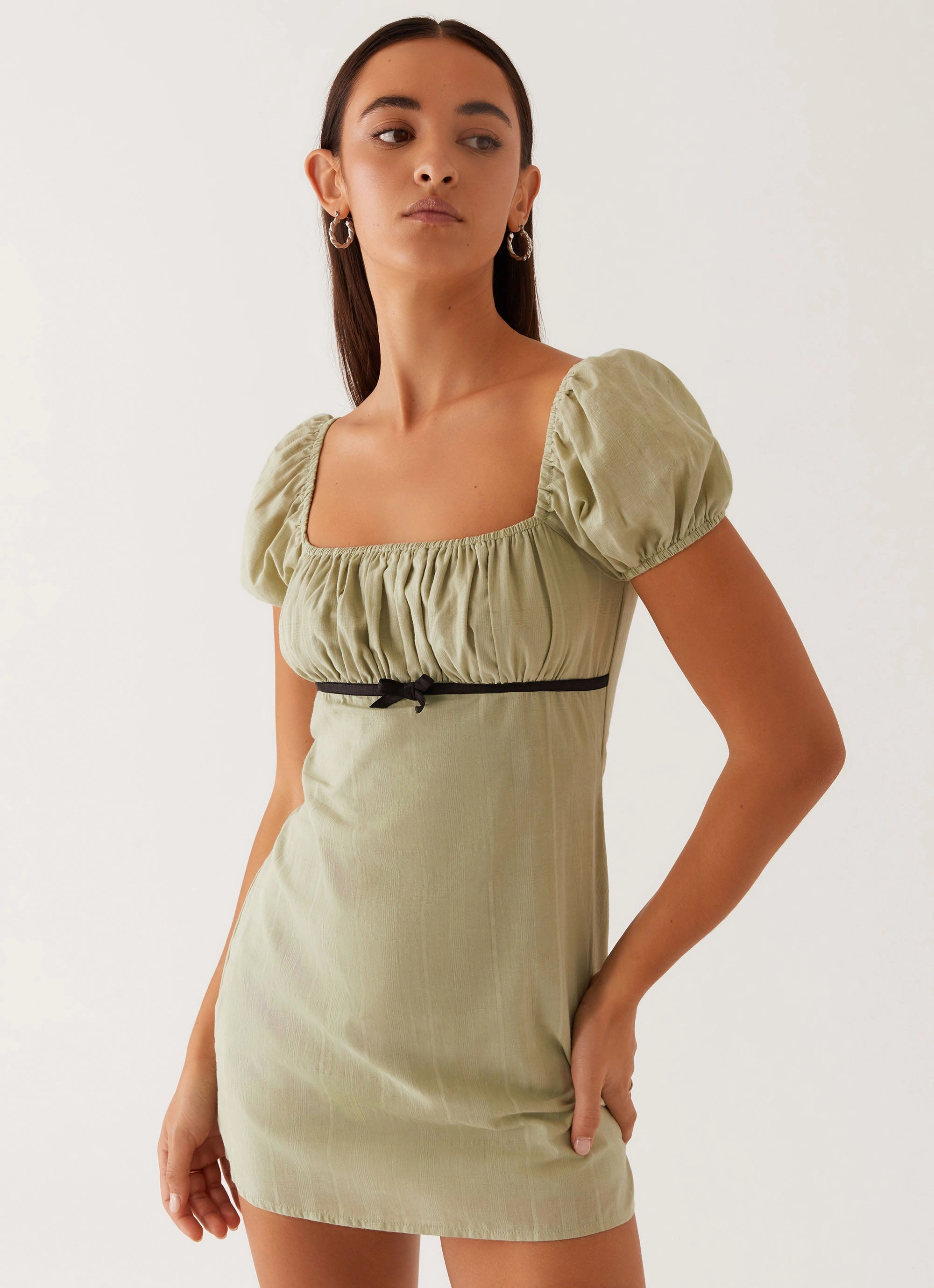 Fran Mini Dress - Pastel Green Stylish Fit Street Casual