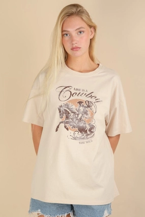 Versatile Fashion Love Is A Cowboy Graphic Top Love Is A Cowboy Graphic Top Soft Layer Cotton Blend