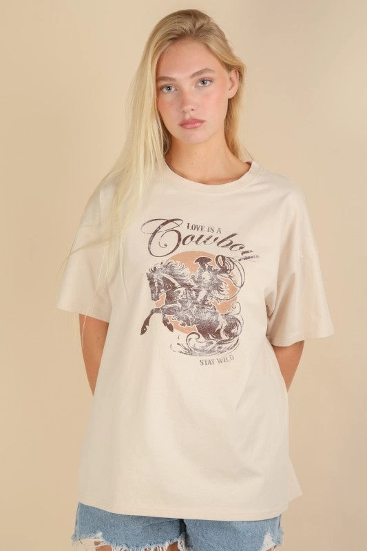 Love Is A Cowboy Graphic Top Soft Layer Cotton Blend