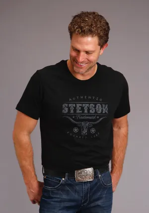 Vibrant Prints Stetson Mens Black 100% Cotton Steer Head S/S Trademark T-Shirt Contrast Stitch Stetson Mens Black 100% Cotton Steer Head S/S Trademark T-Shirt