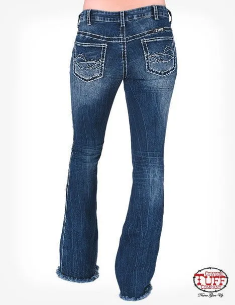 Cowgirl Tuff Womens Hurricane Trouser Dark Wash Cotton Blend Jeans Chic Comfort Subtle Texture