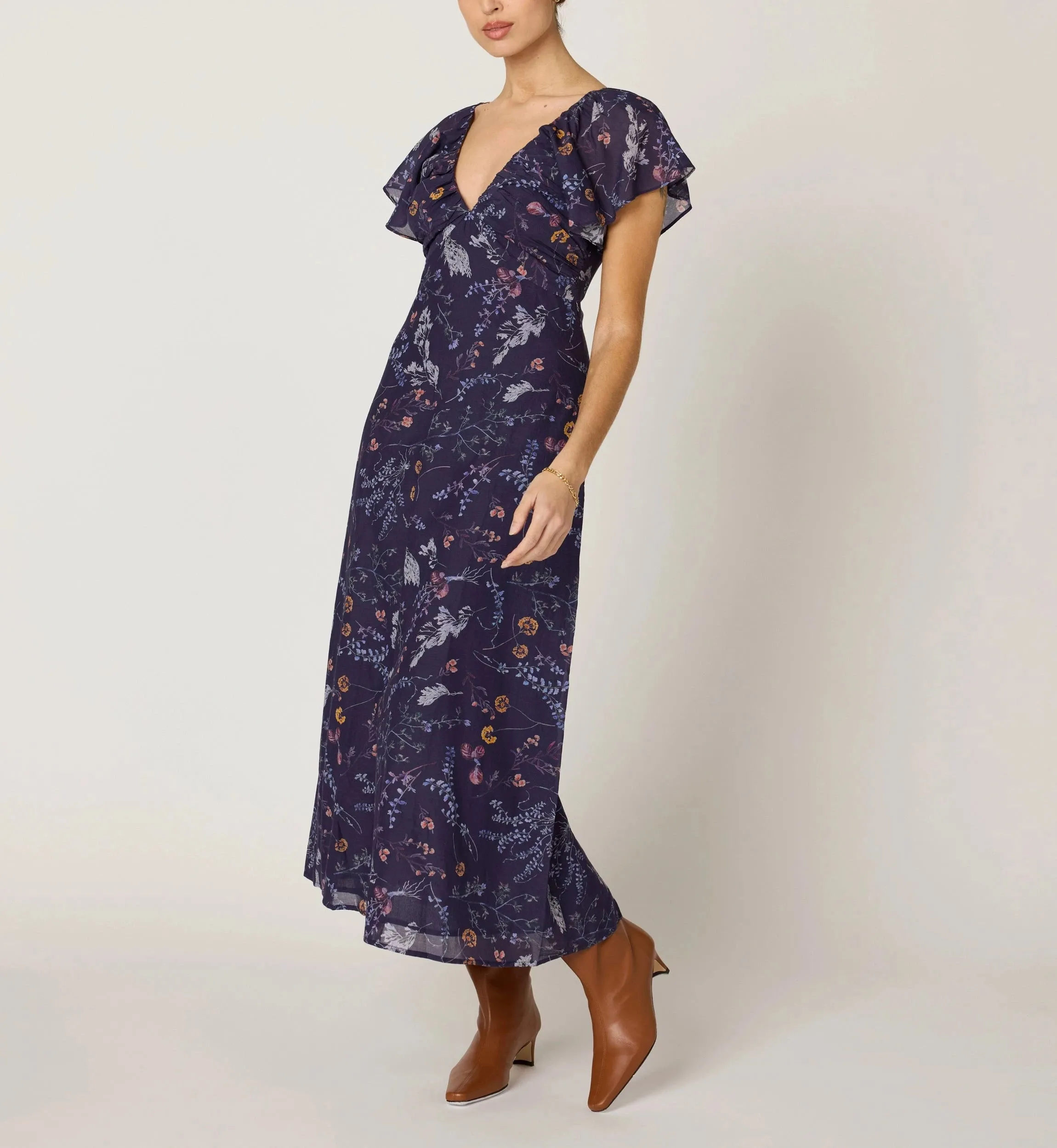 Sophisticated Cut Linen Vibe Victoria Midi Dress | Viviana