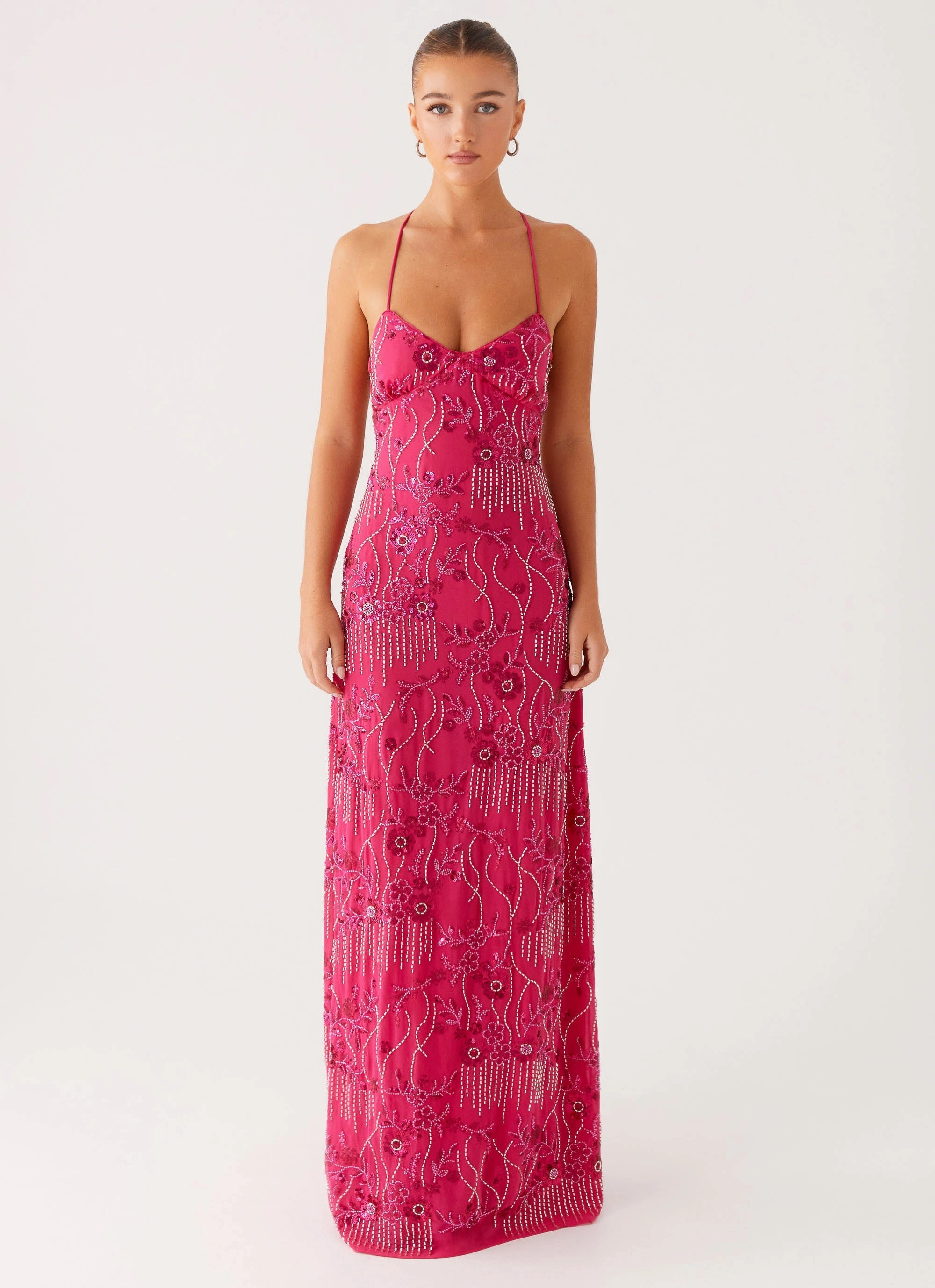 LightweightMaterial Vietta Sequin Cami Maxi Dress - Fuchsia